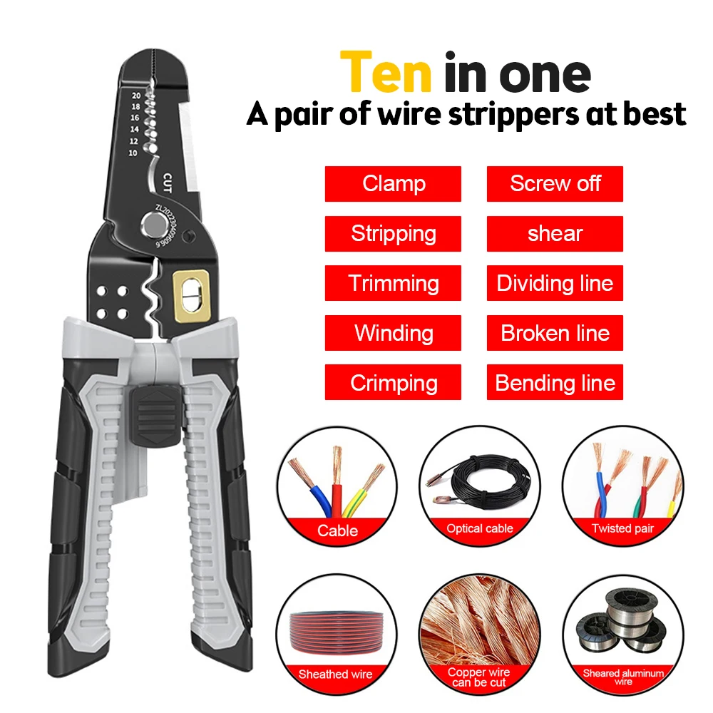 Multifunctional Wire Stripper Iron Copper Wire Cutter Cable Cutter Wire Crimping Plier Clamper Splitting Winding Electrical Tool