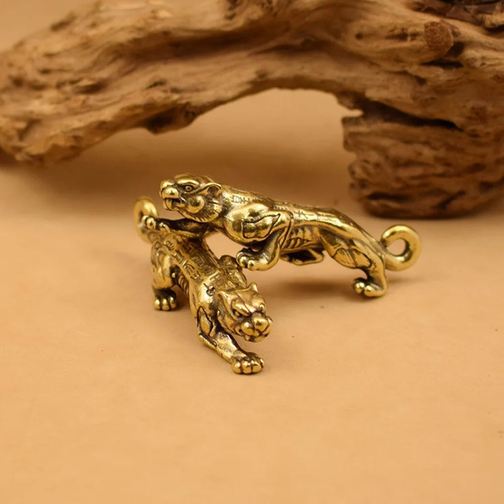 

Brass Tiger Charm Keychain Decorative Pendant Hanging nament Mini Figurines Small Size Light Weight Portable Compact Design