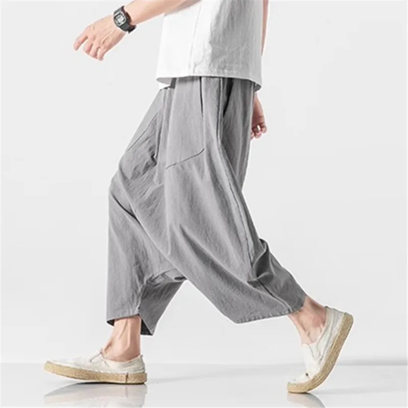 Men Harem Pants Mens Summer Cotton Linen Joggers Pants Male Harajuku Vintage Sweatpants Fashions Calf-Length Pants Dropshipping