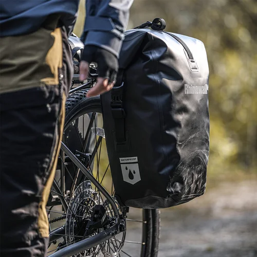 Imagen 2 del producto Rhinowalk-Bolsa de alforja para bicicleta de 27L, soporte para asiento trasero de liberación rápida, bolsa lateral para sillín, bolsa de almacenamiento de viaje para ciclismo