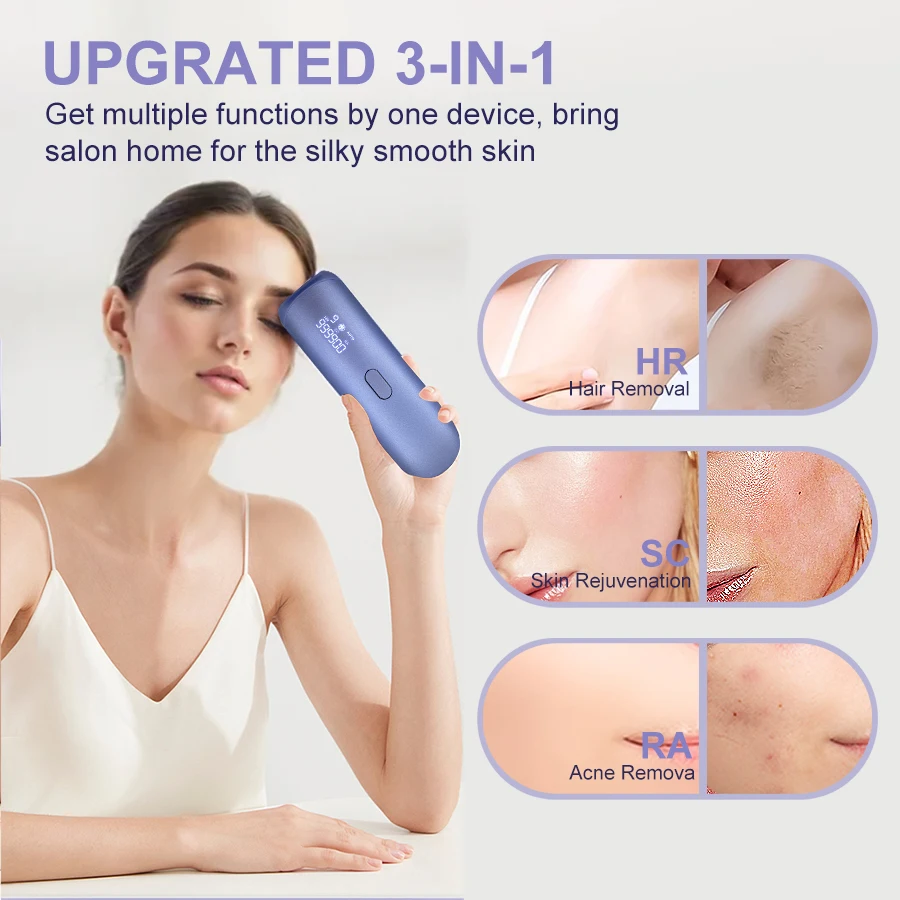 3in1 Portable IPL Hair Removal Device Cooling HR/RA/ SC Whole Body Treatment Dual Flash Modes for Women Men Permanent Bikini Trimmer Home Used Epilator