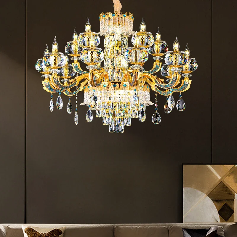 

GHJUYIOL Villa crystal chandelier, luxurious living room light, grand dining room light, bedroom light, European style candles,