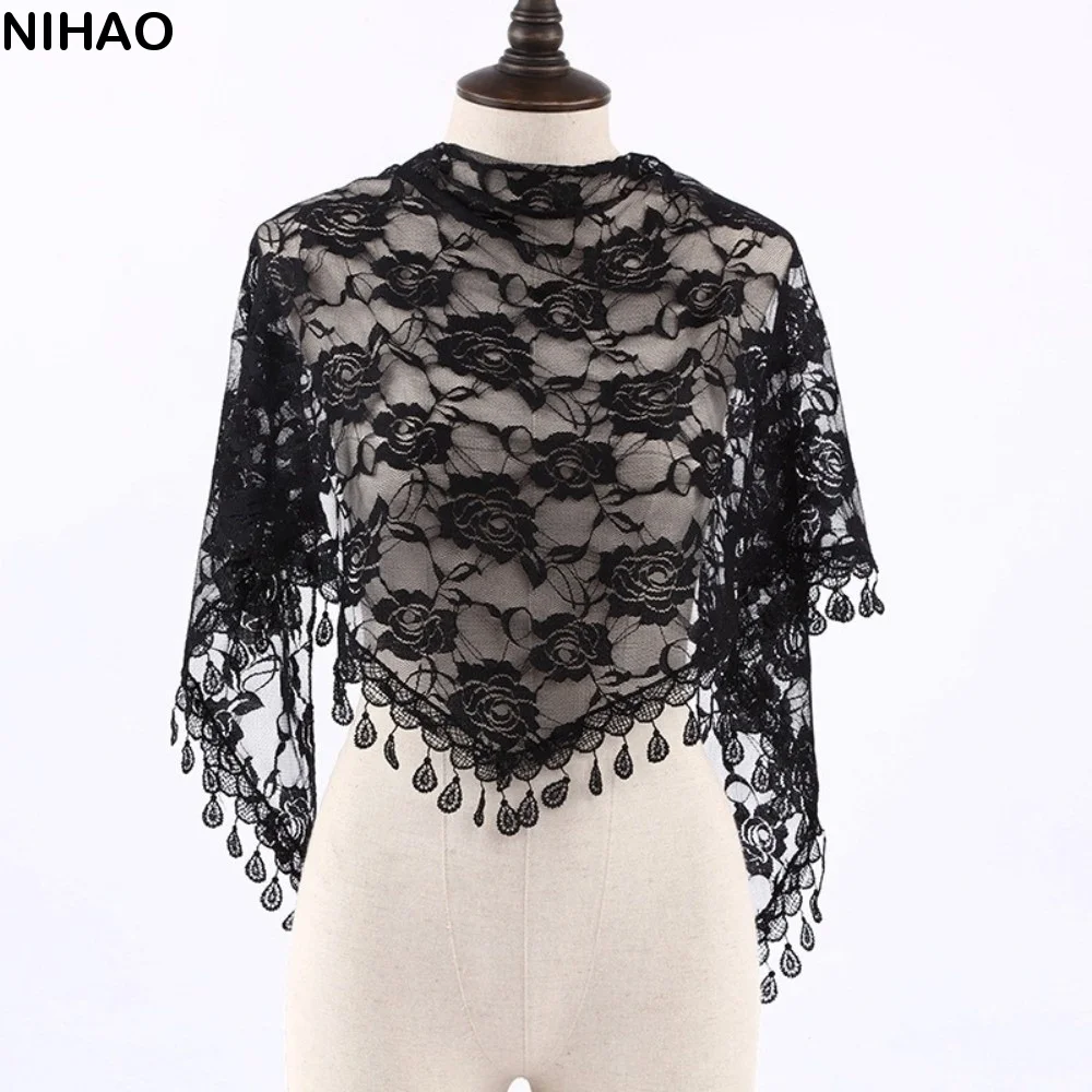 

Sweet Sun Protection Lace Scarf with Tassel Colorful Printed Wraps Korean Style Pastoral Style Flower Triangle Headband Travel