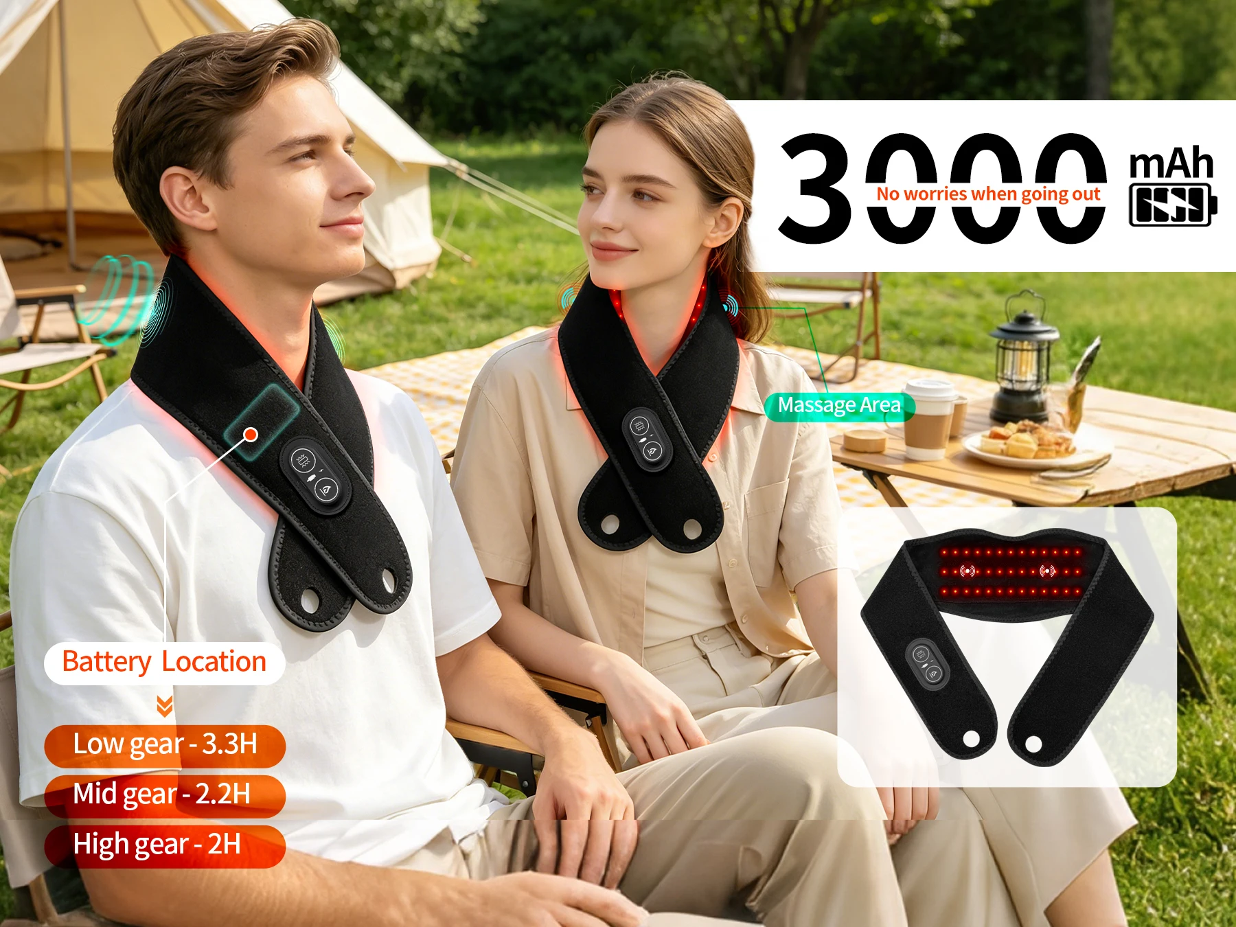 Red Light Cordless Heated Neck Massager 660nm 39 LED Beads Vibration Massage Foot Hand Wrap Ankle Wrist Neck Brace for Choose