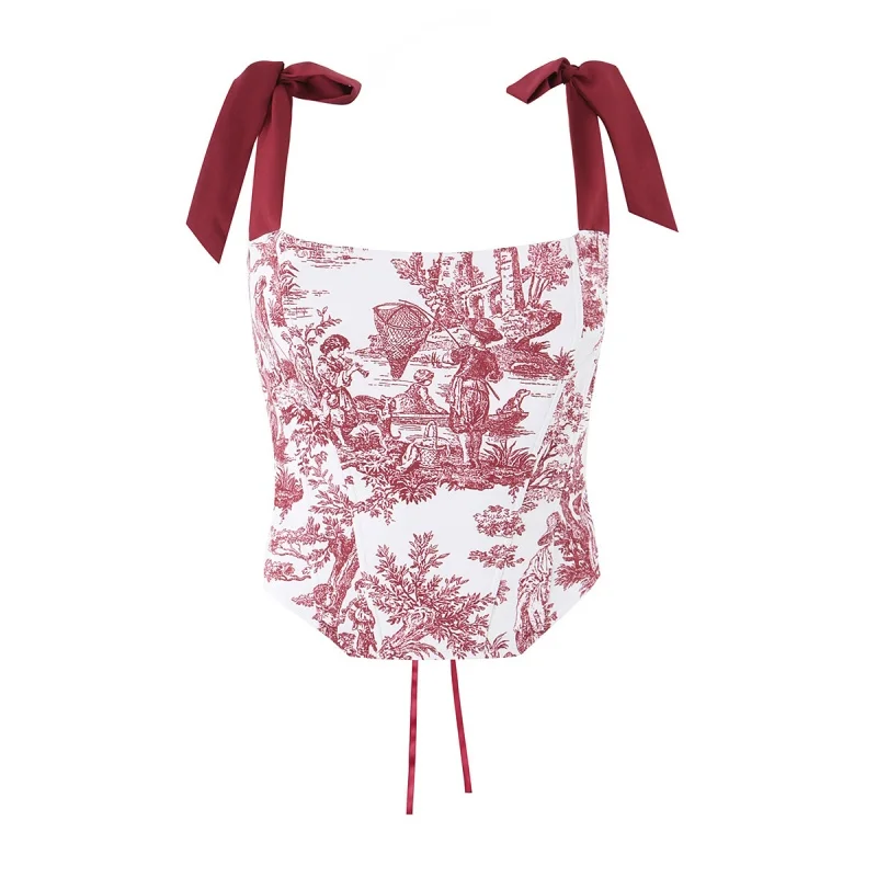 Women's Slim Fit Floral Printed Sleeveless Backless Fishbone Bralette Versatile Chic Sexy Top for Females 2026 New