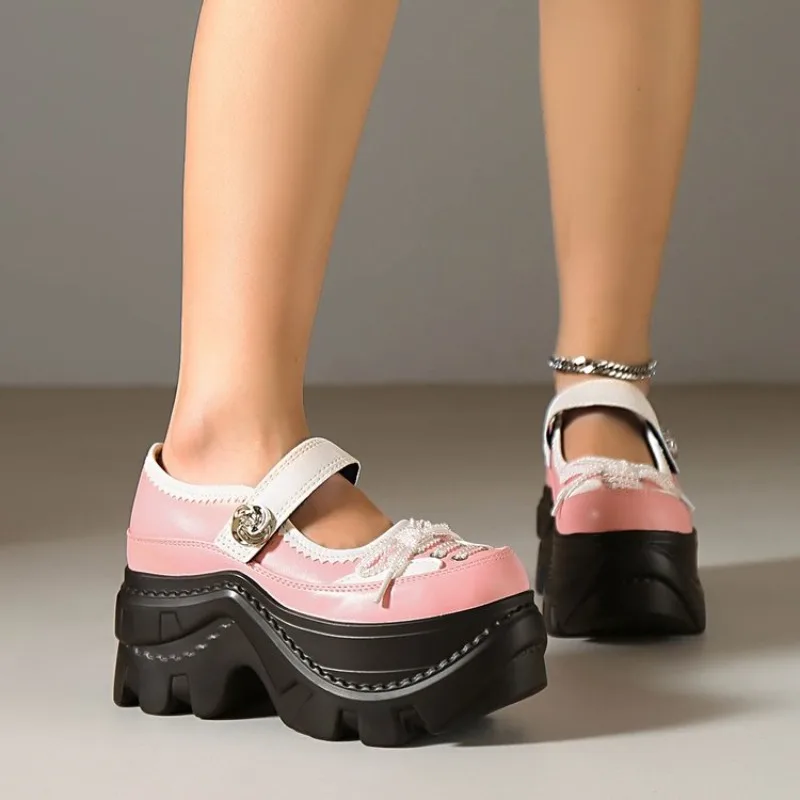 Fashion Color Block Lace Women's Sneakers Thick Soled Comfort Loafers 2026 New Round Toe Low Top Casual Women Shoes