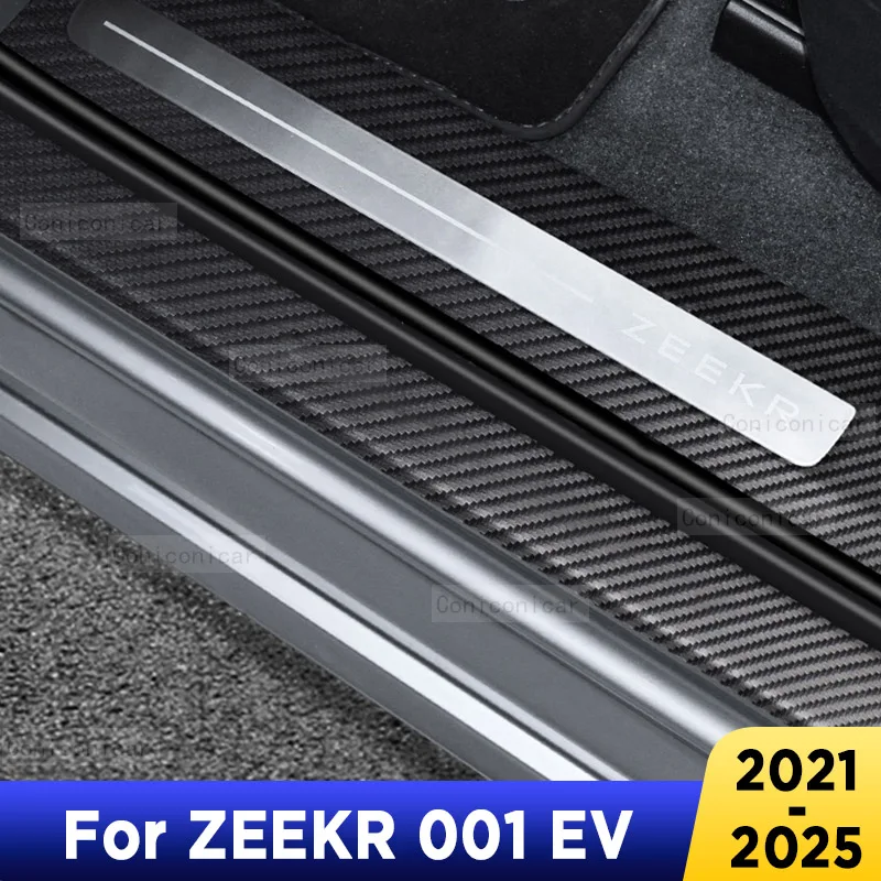 

For ZEEKR 001 EV 2023-2025 Auto Tailgate Guard Door Sill Pedal Carbon Fibre Texture Accessories Leather Styling PU Car Sticker