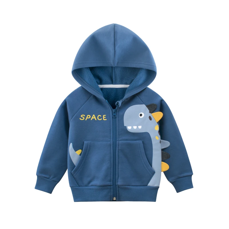 Cartoon Dinosaur Hoodie Jacket for Kids Boys Autumn Pocket Zipper Boys Coat Fleece Fashion Children Sweatshirts 2022