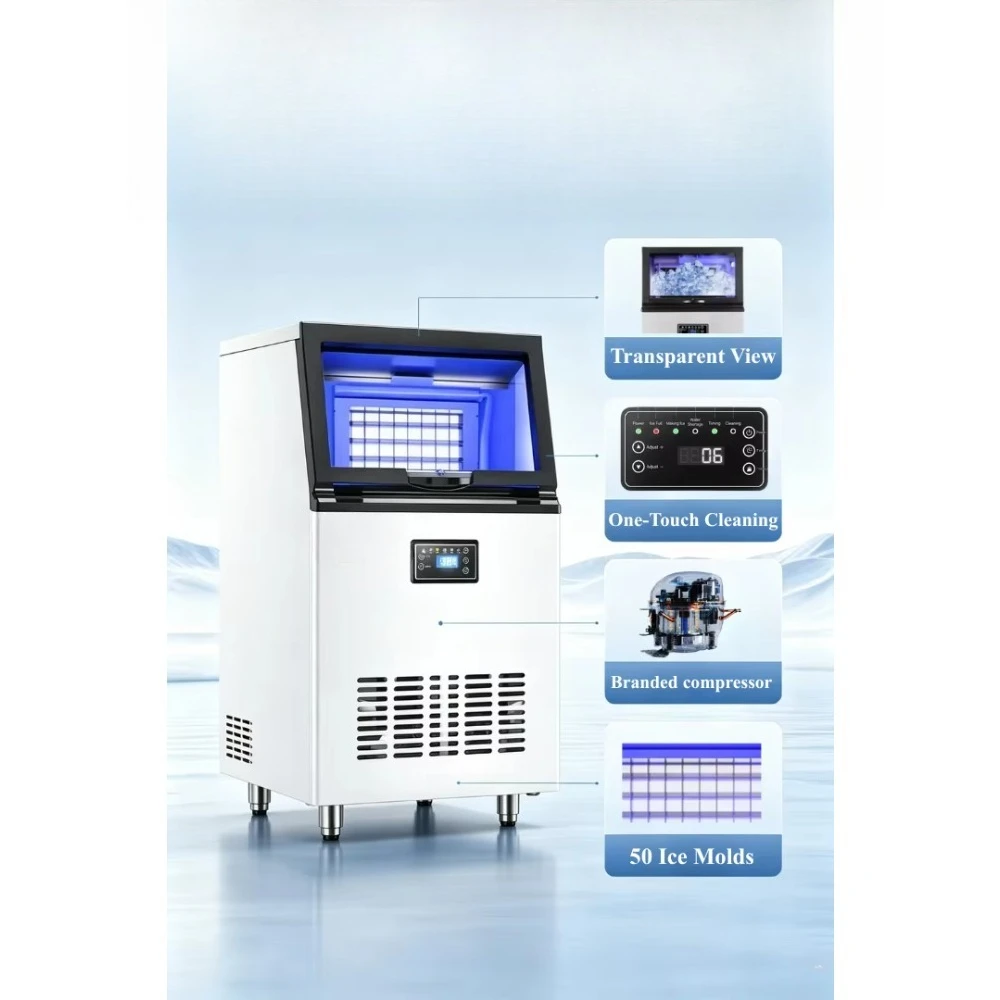 Commercial 60kg Cube Ice Machine One-Click Operation Compact Layout Perfect for Cold Drink Stands & Neighborhood Shops