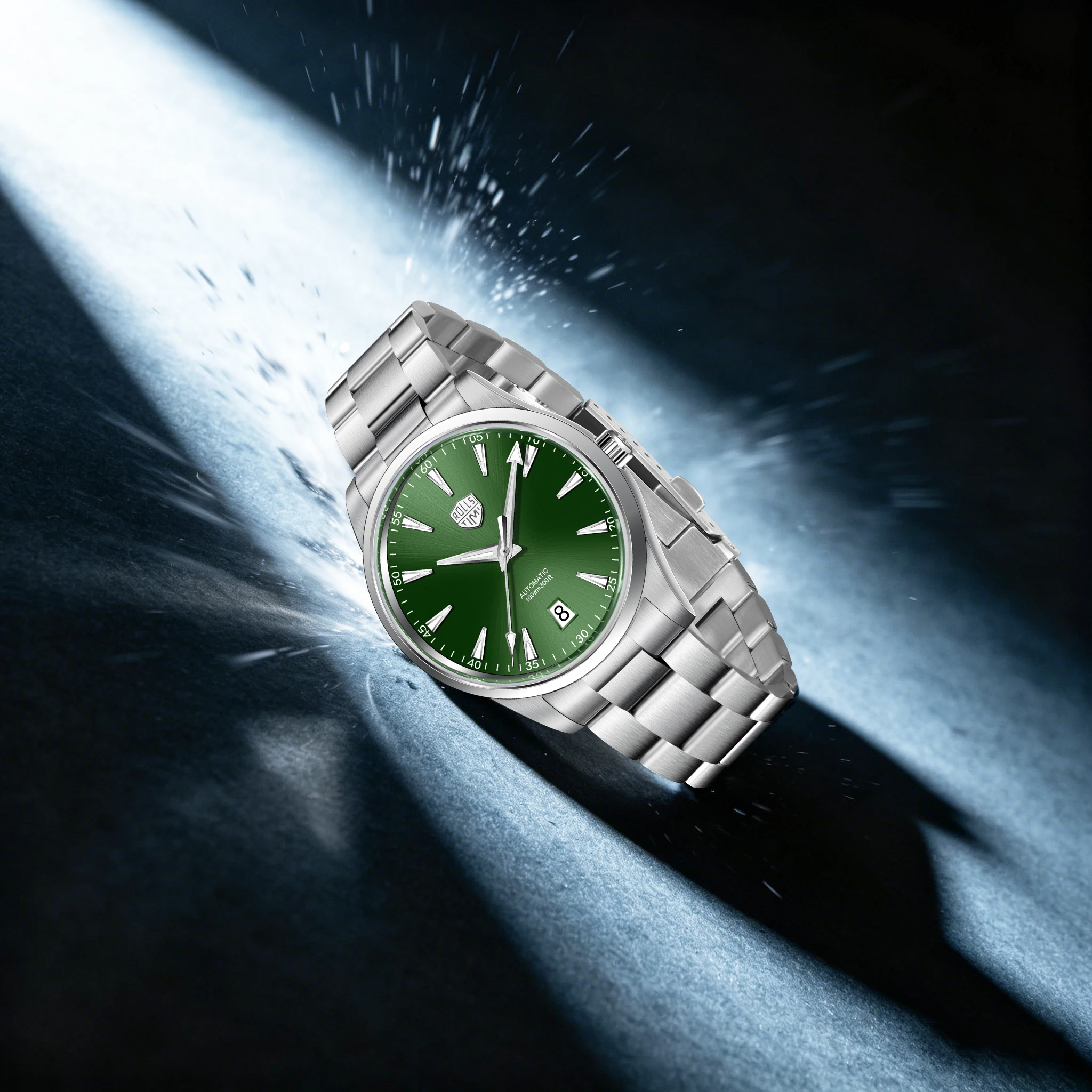 ROLLSTIMI Classic Elegant Men's Mechanical Watch Nh35 Simple Luxury Stainless Steel Sapphire Luminous Calendar 10Bar Dive Clock