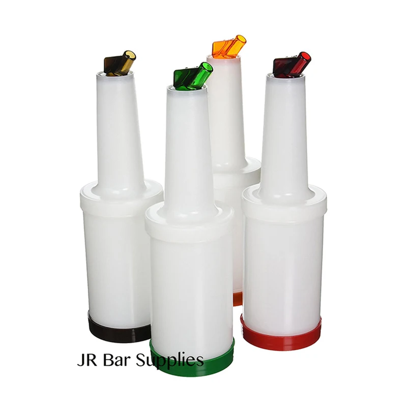 4PCS Bar Fruit Juice Containers  Fruit Juice Bottles - Commercial Grade Bar Pourers with Spout and Lid (Set of 4)