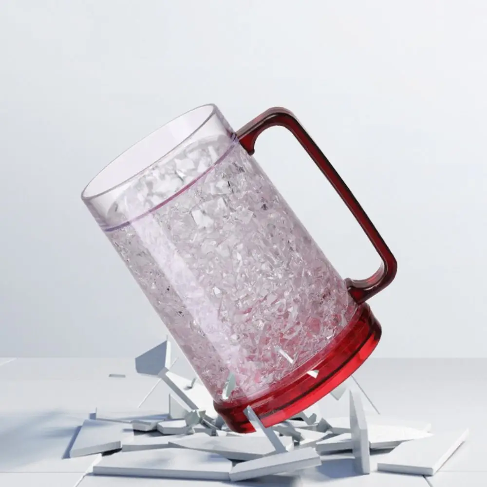 450ML Capacity Freezing Beer Mug Double Wall Structure with Handle Design Double Wall Beer Mug Clear Transparent Body Plastic