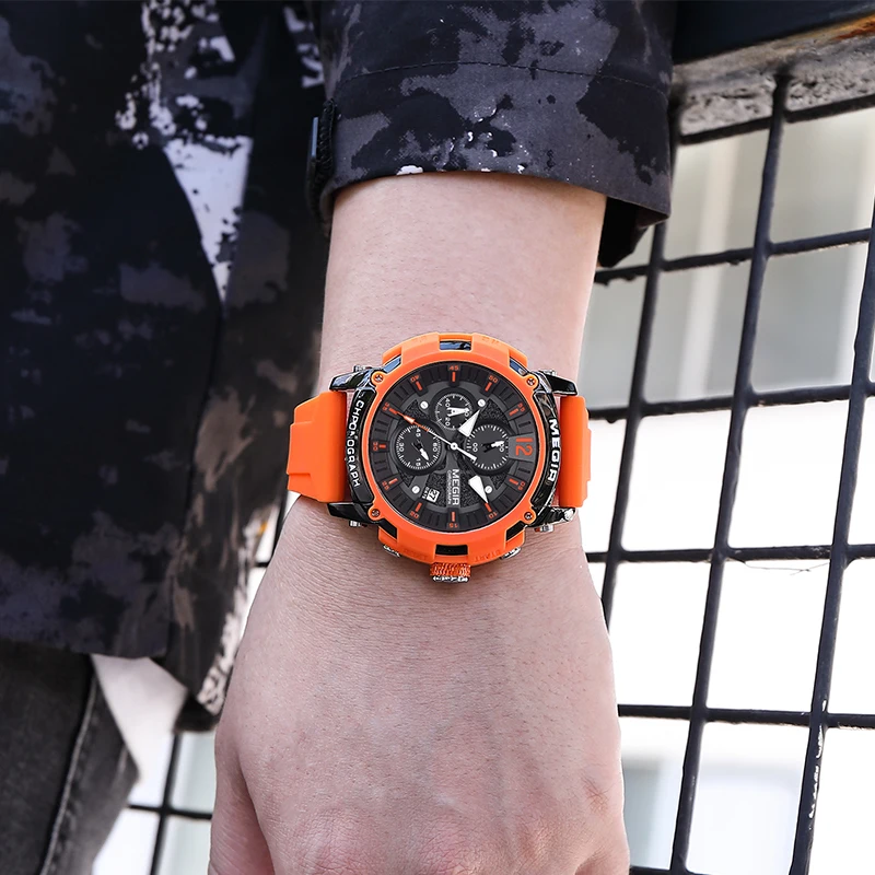 MEGIR Brand Special Offer Chronograph Quartz Watch Silicone Strap Waterproof Luminous Hands Date Men Wristswatches Relogio