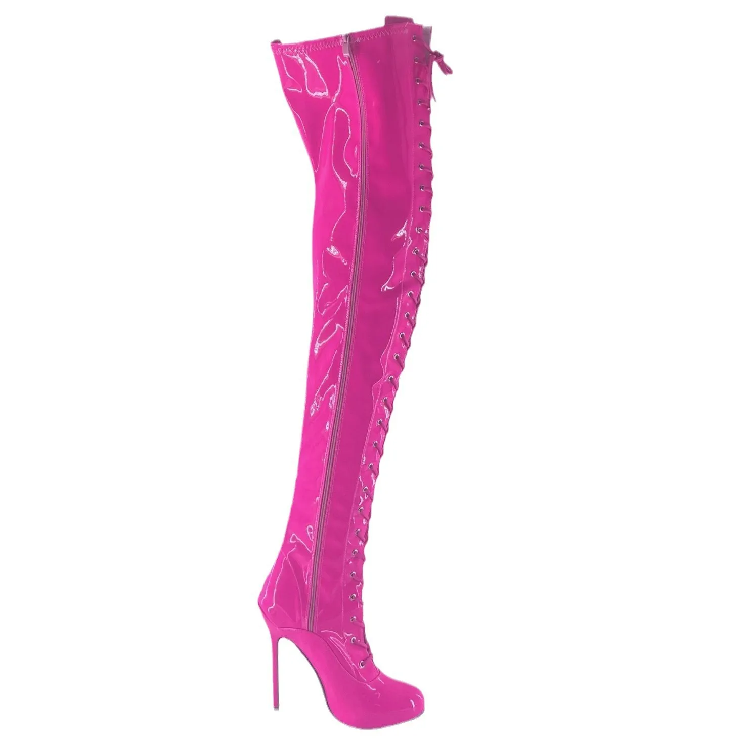 

New Sexy side zipper stiletto euro-n style lacing round head knee-high queen boots men and women dress large boots