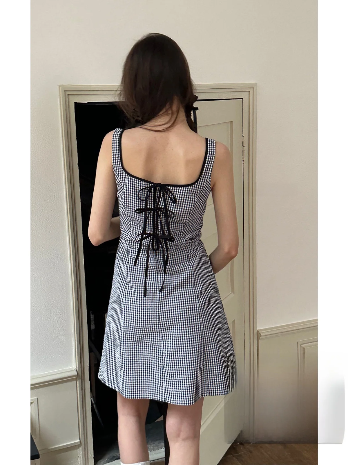 

Женское винтажное платье с квадратным вырезом и узлом, приталенное, из смесовой ткани (хлопок, вискоза, полиэстер), миди, весна-лето