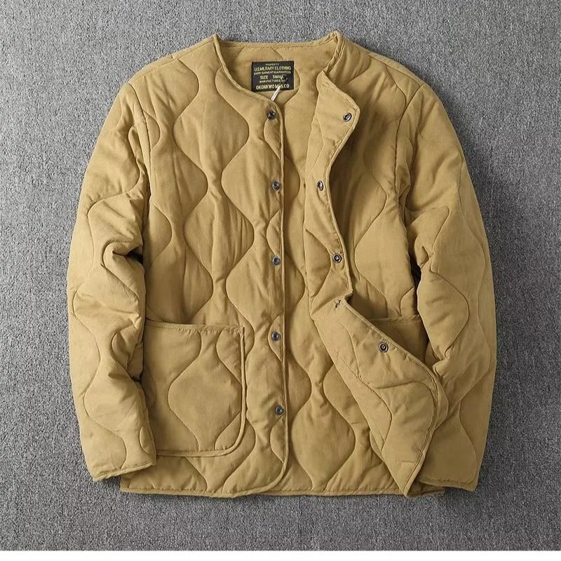 

Осенне-зимняя мужская куртка, винтажная простая однотонная мужская куртка-карго с v-образным вырезом и карманами, однобортная мужская верхняя одежда с длинными рукавами