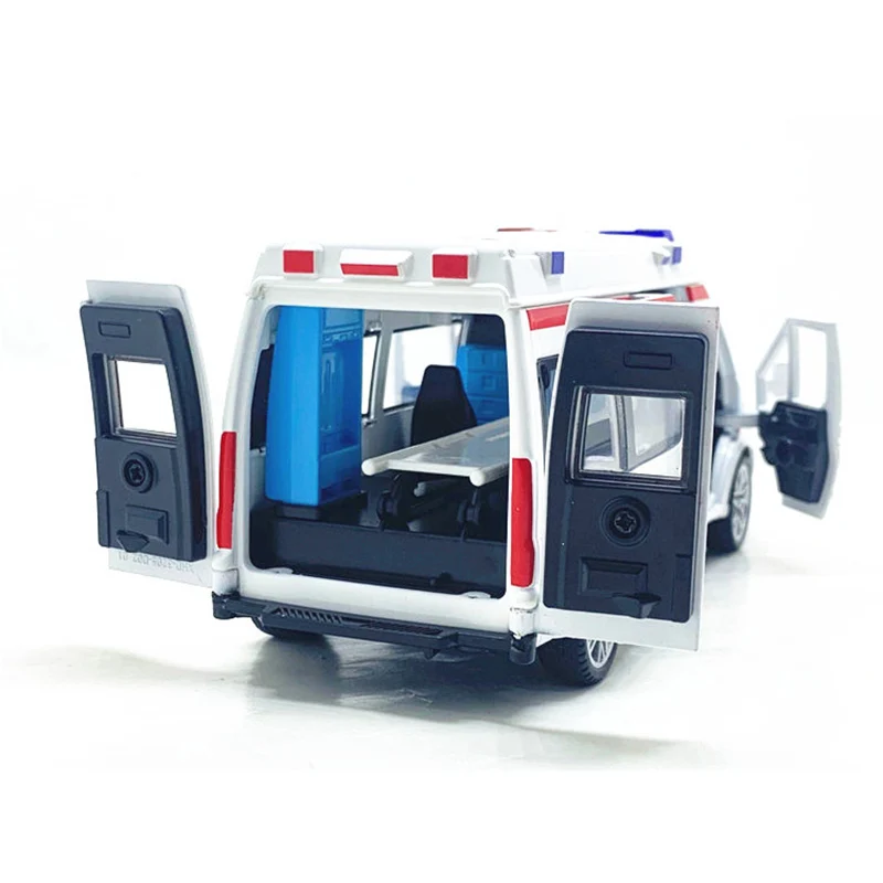 1:32 Alloy Ambulance Model Police Metal Car Sound And Light Pull Back Diecast City Fire Truck Boy Child Toy Gift