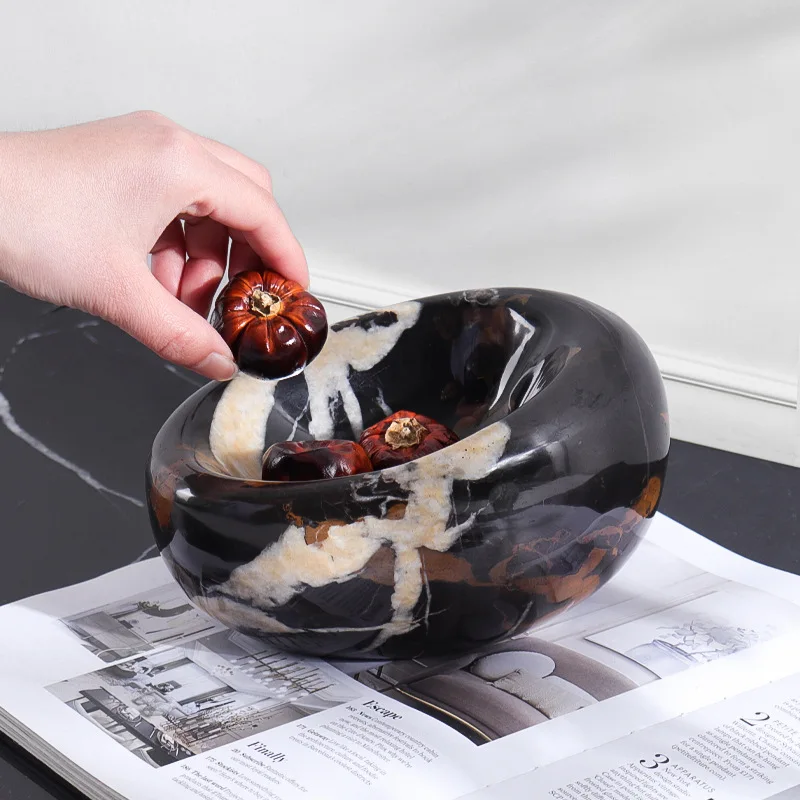 

L18xW13xH9CM French Wabi-Sabi Natural Marble Stone Bird's Nest Tray Jewelry Sundries Storage Art Geometric Ornament Home Deco