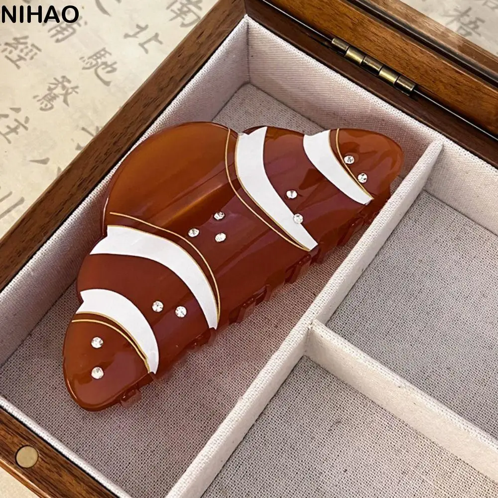 

Korean Style Croissant Hair Claw Funny Coffee French Diamond Crab Clip Headwear Kawaii Acetic Acid Shark Clip
