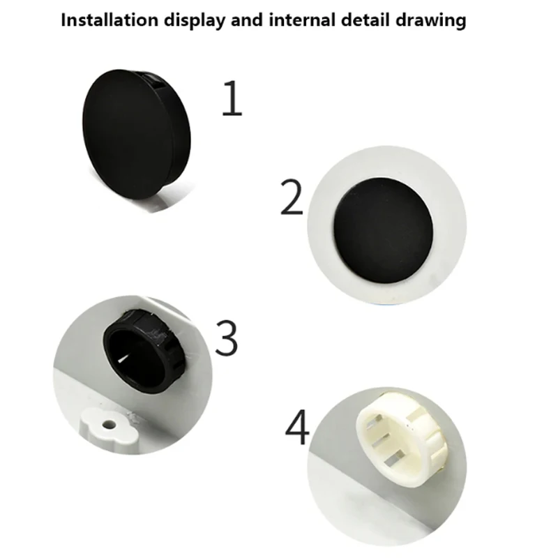 Tampas de Plástico Pretas para Furos de 5~50mm, Redondas, Decorativas, Protetoras contra Poeira, com Fivela de Nylon