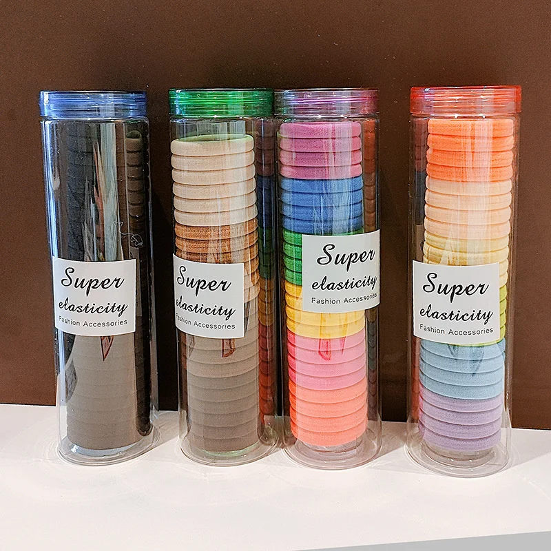 

24 pieces / long barrel canned rainbow high elastic seamless towel ring rubber band strong pull continuous nylon hair ring head