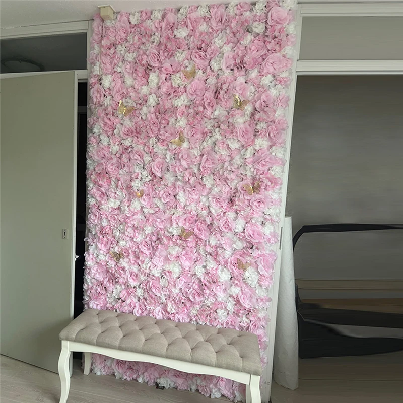Pink Silk Artificial Flower Wall Decorative Panel Christmas Backdrop Home Party Flores Artificiales Wall Decor