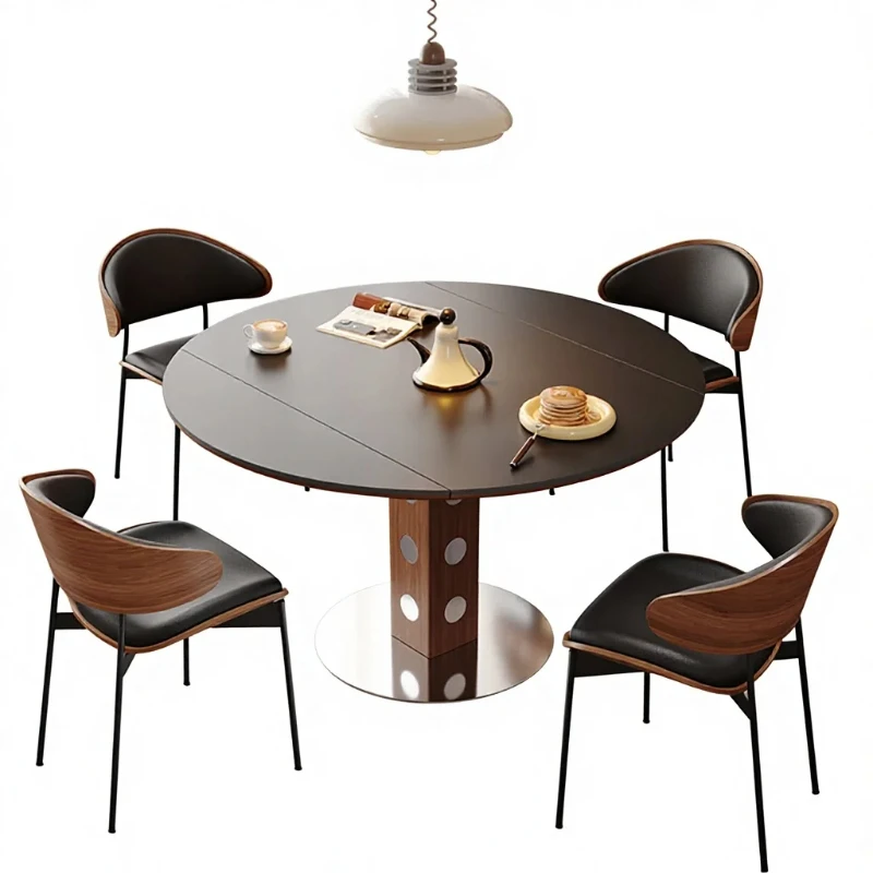 Modern minimalist dining table and chair set with walnut chairs, square dining table suitable for small spaces
