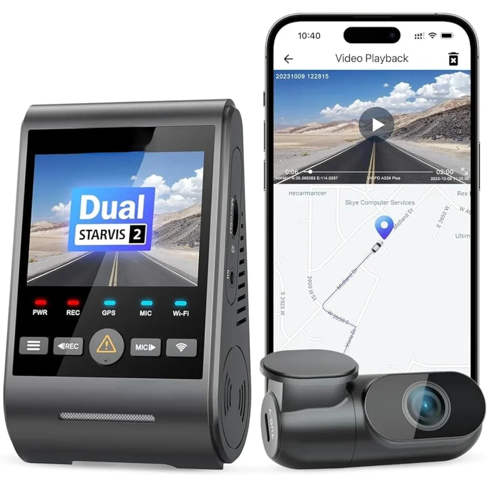 A229 Plus Dash Cam with Dual STARVIS 2 Sensors, 2 Channel HDR, 1440P+1440P Front and Rear, Voice Control Car Dash Camera