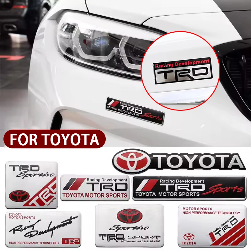 Adesivos Laterais de Alumínio para Carro, Emblema Decorativo para Para-lama e Porta-malas, para Toyota TRD Camry RAV4 Land Corolla Levin 86 Yaris Aygo Hilux