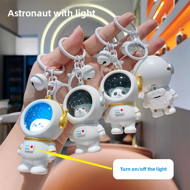 Creative Space Themed Night Light Keychain Astronaut and Glow in the Dark Bear Design for Couples Bags Backpacks and Gifts