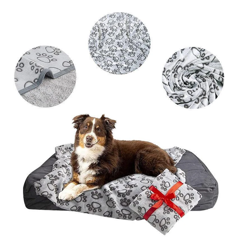 بطانية للحيوانات الأليفة، دافئة، مشذبة، مغطاة بصمات أقدام، حصيرة للقطط والكلاب، بطانية للحيوانات الأليفة منقوشة بالفانيلا