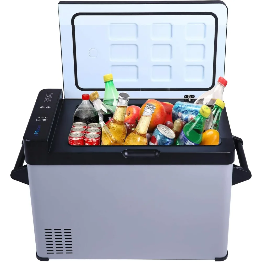 Refrigerador de coche 52 cuartos 12V/24V DC refrigerador portátil congelador refrigerador eléctrico -7,6 ℉   - 68 ℉   para vehículos recreativos, viajes, barcos, uso en acampada