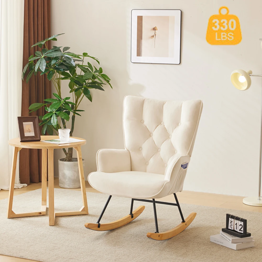 Rocking Chair Upholstered Glider Rocker With High Backrest Stylish Modern Comfy Accent Chair For Living Room Nursery Bedroom