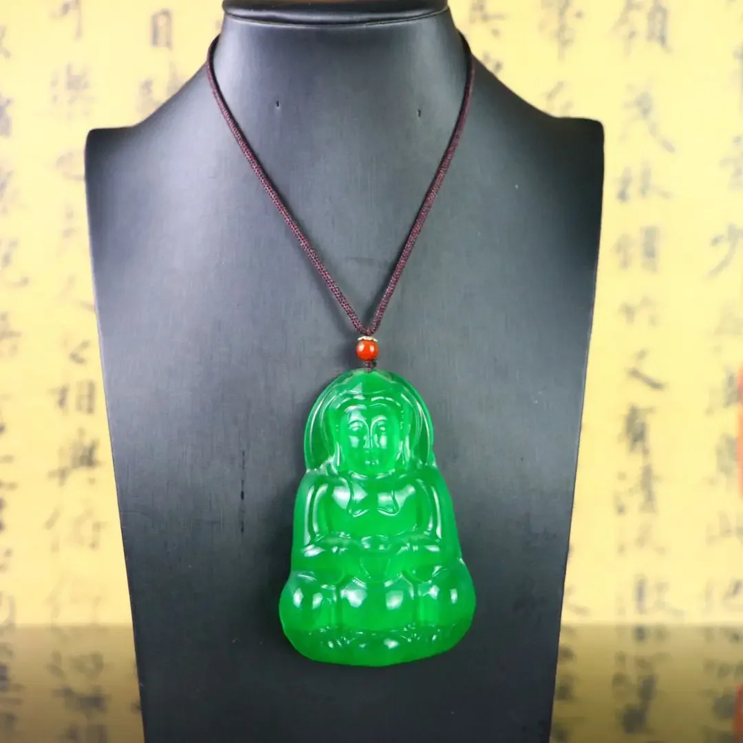 مجوهرات رائعة جديدة من ماركة Seiko عالية الجودة من الجاديت Guanyin، سلسلة مجانية، صندوق مجاني من مجوهرات Wenwan