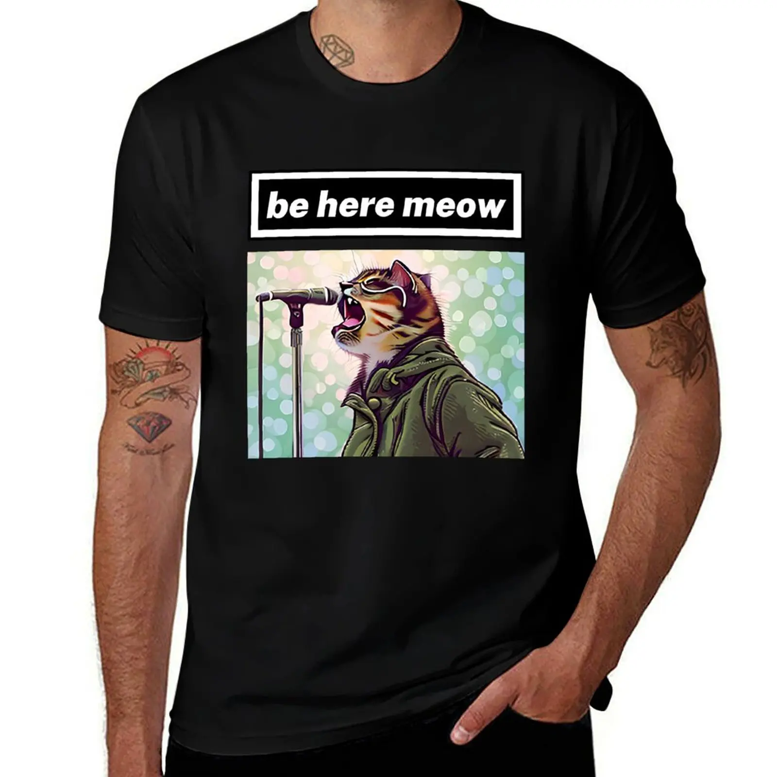 

brit pop cat - be here meow T-Shirt plain vintage anime shirt summer top heavyweights outfits for men