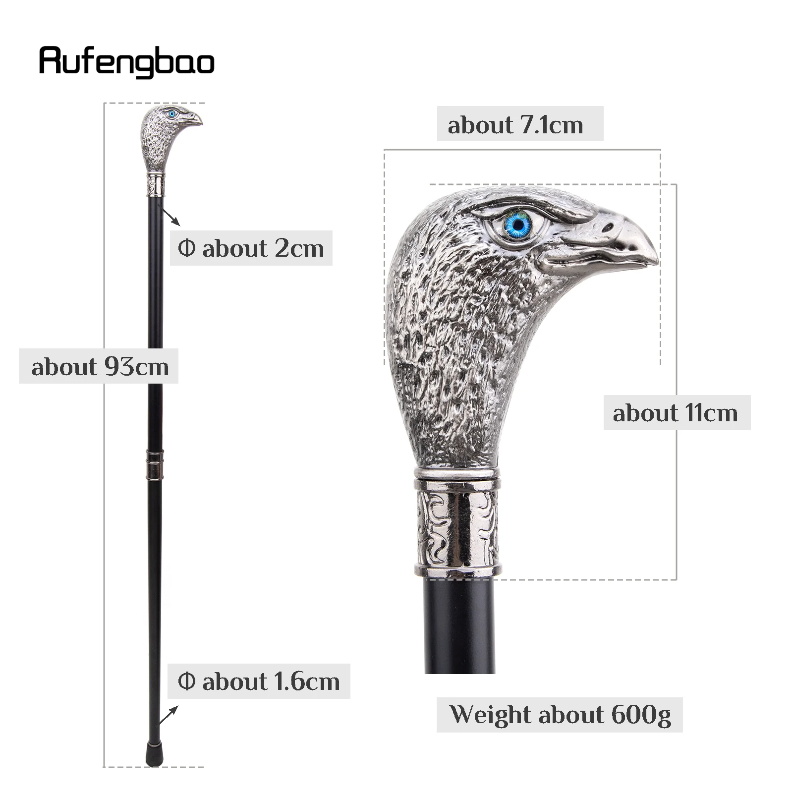 Sliver Eagle Head con occhi blu bastone da passeggio bastone da passeggio decorativo moda Gentleman elegante pomello di canna Cosplay Crosier 93cm