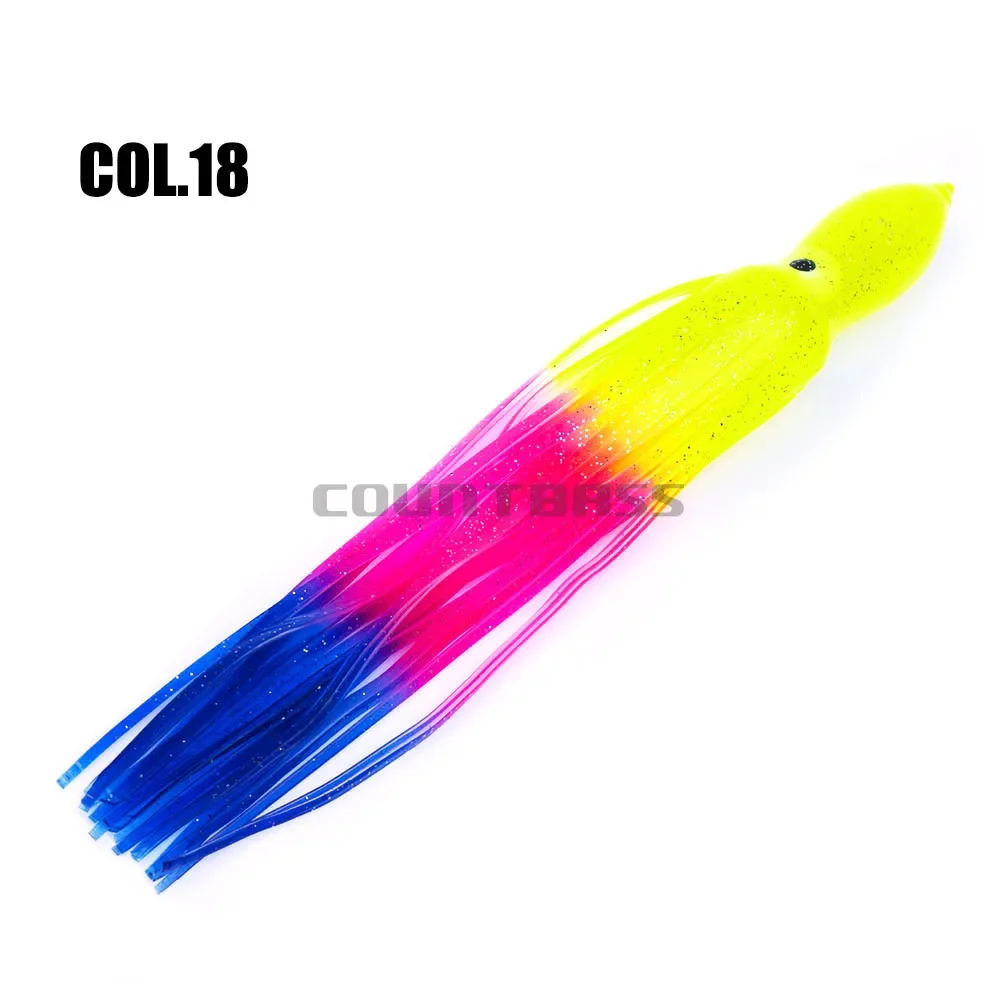 Countbass 2PCS 28cm Trolling Squid Skirts, Soft Octopus Lures, Hoochie Fishing Baits, Marlin Wahoo Tuna Tail, Tackle Craft