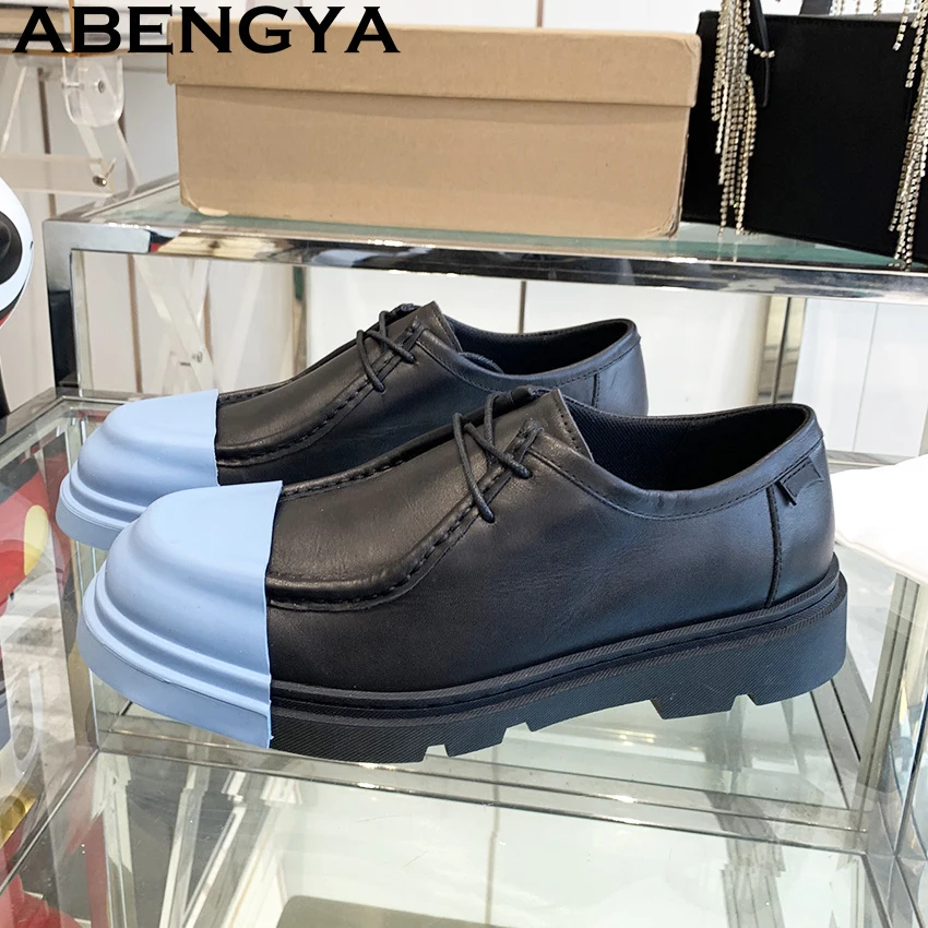 

Multicolour Real Leather Thick Bottom loafers Shoes Women & Men Round Toe Platform Punk Shoes Baroque Fashion Flat Shoes 35-45