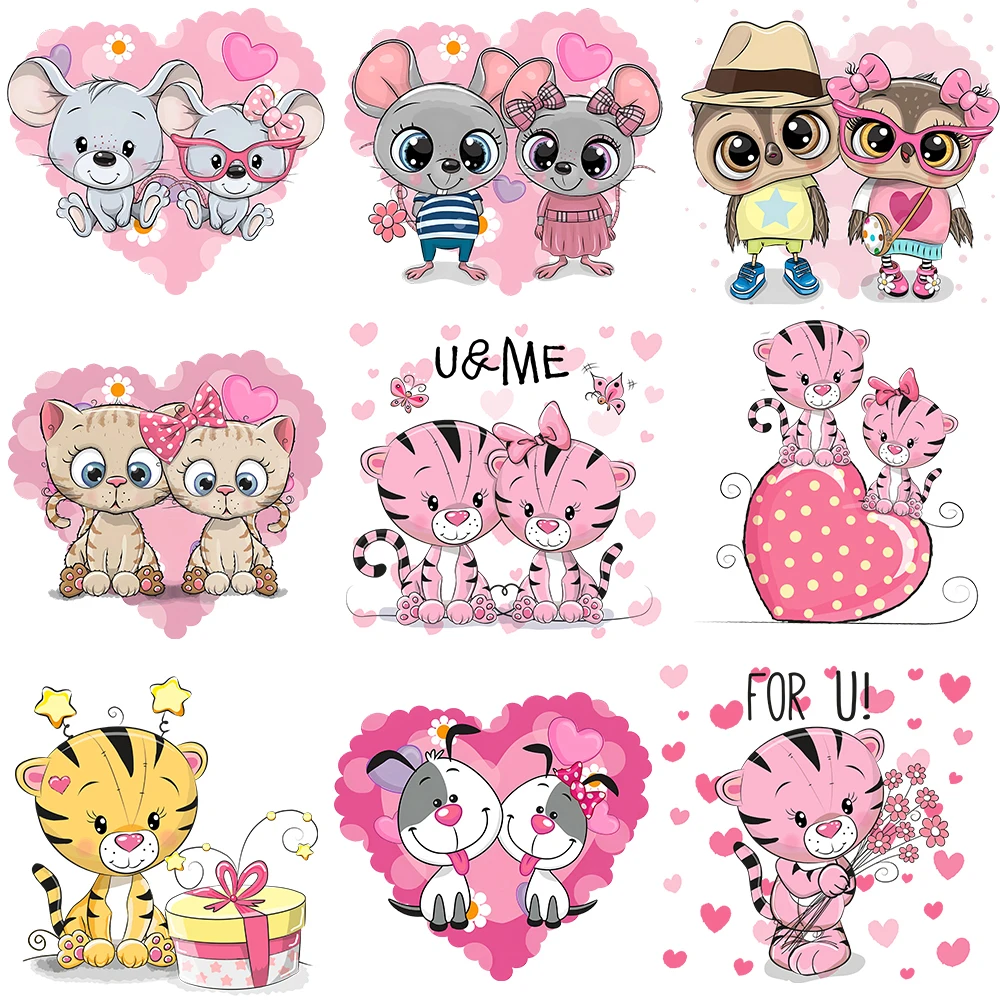 Kids Cartoon Animals Bear Heat Transfer Appliques Owl Tiger Iron-On Transfers Thermal Stickers On Clothes For Kids T-shirt Decor