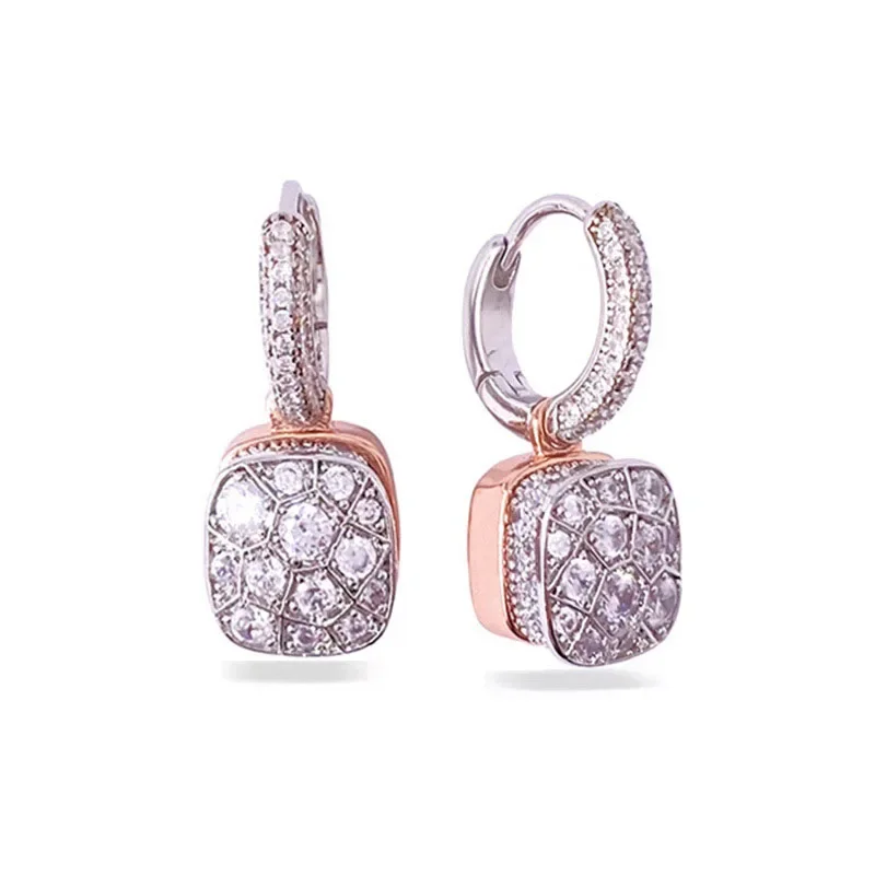 

S925 Sterling Silver 7 Colors White Black Blue Crystal Honeycomb Earrings For Women Fashion Jewelry