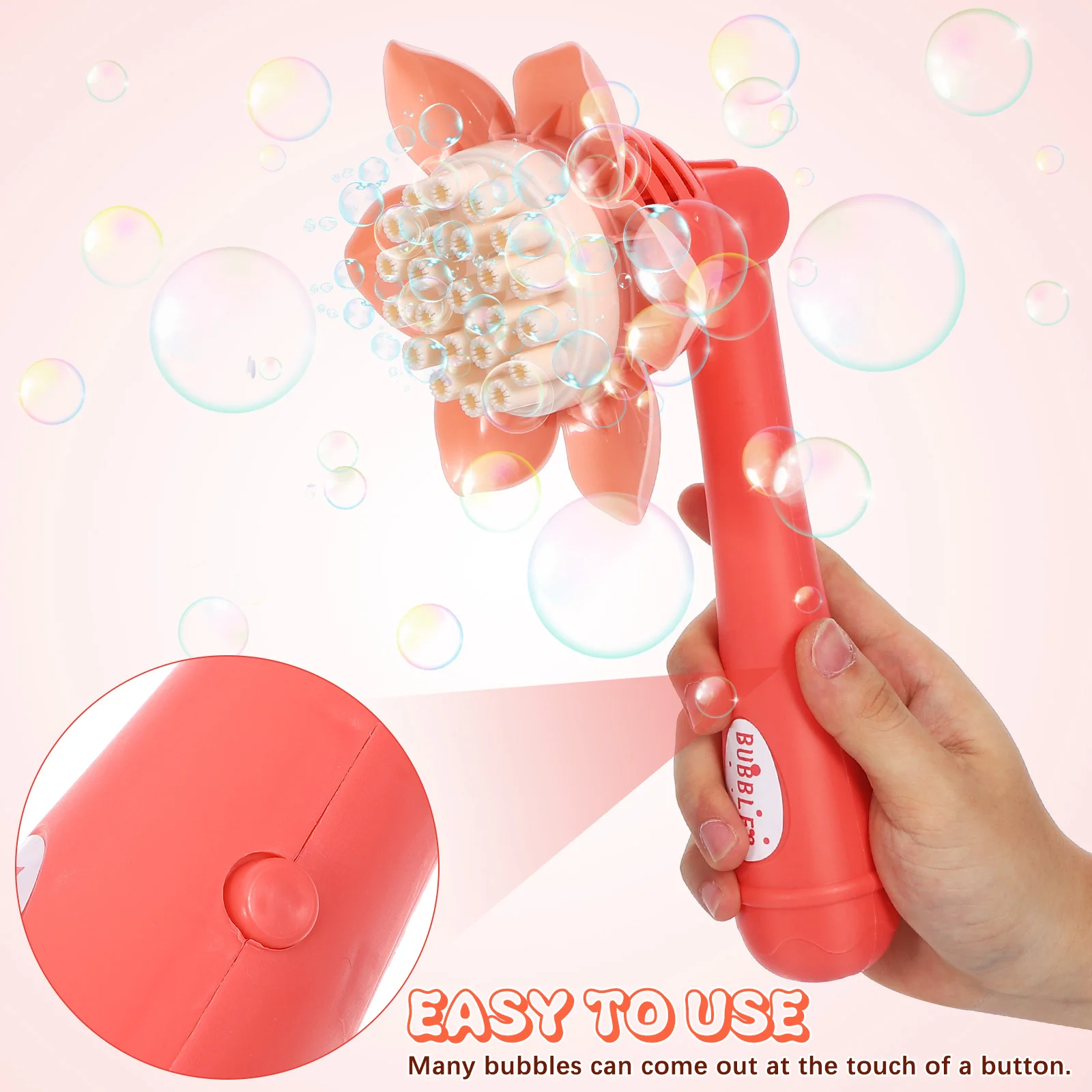 Máquina de bolhas de girassol para crianças, fabricante de bolhas elétrico com vários furos, automática, para áreas internas e externas, crianças