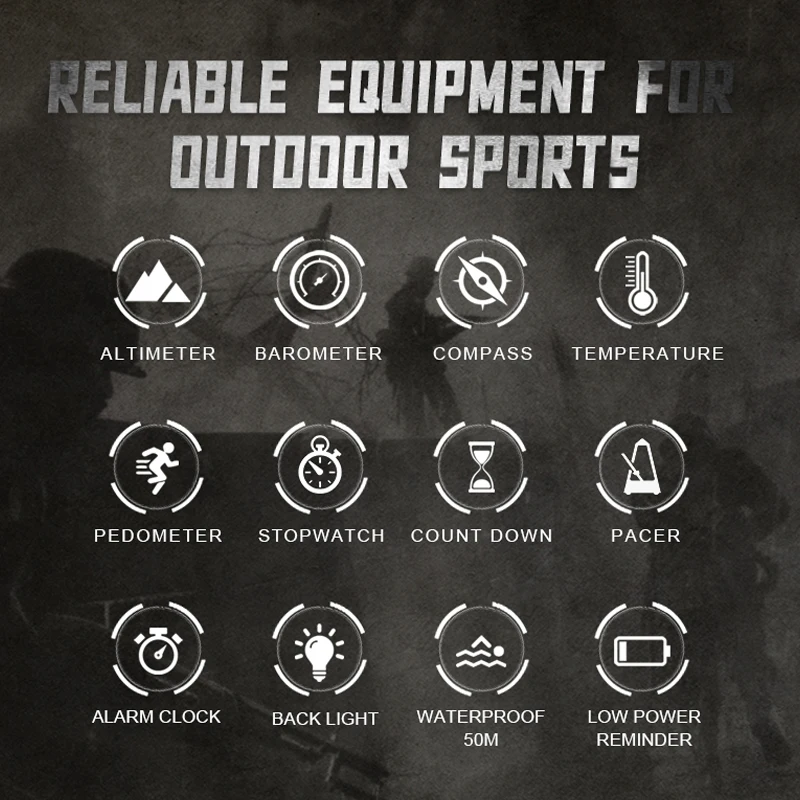 APACHE-46 Мужские спортивные цифровые часы Часы для бега и плавания Военные армейские часы Высотомер Барометр КомпасВодонепроницаемые 50 м