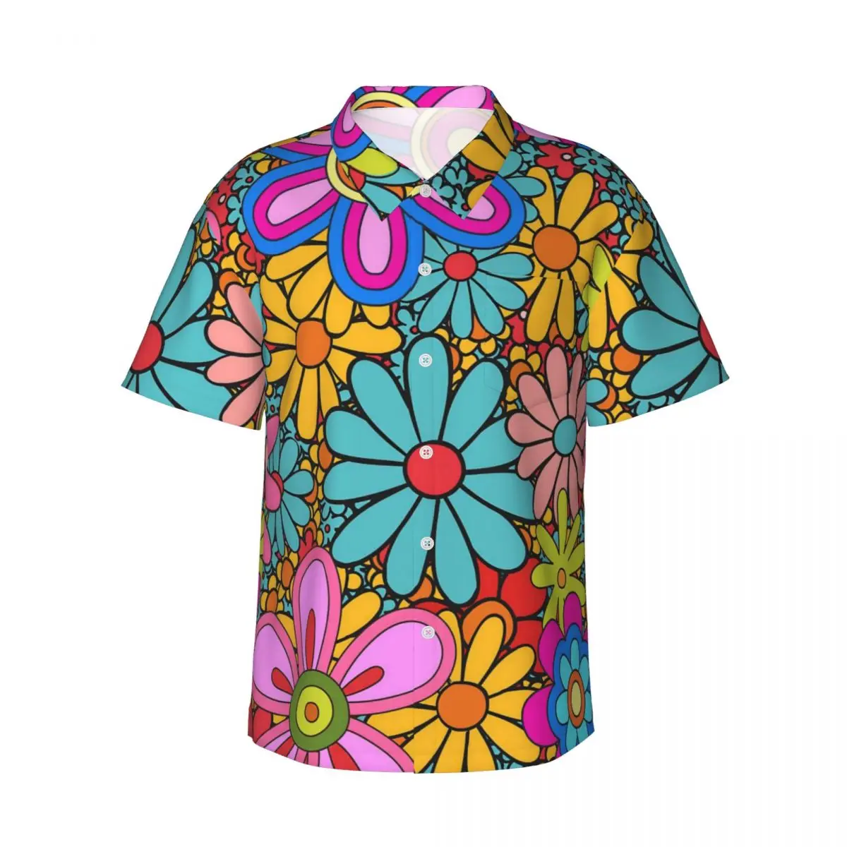 Retro Flower Power Summer Shirt Male Vacation 60s 70s Flora Casual Shirts Short Sleeve Y2K Funny Graphic Loose Oversized Blouses