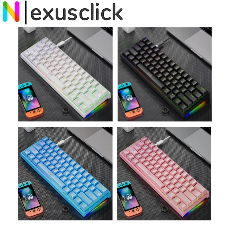 NexusClick 60% Mini Mechanical Wired Gaming Keyboard RGB Hot-Swappable Ergonomics Gaming Keyboard PBT Keycaps For PC Computer