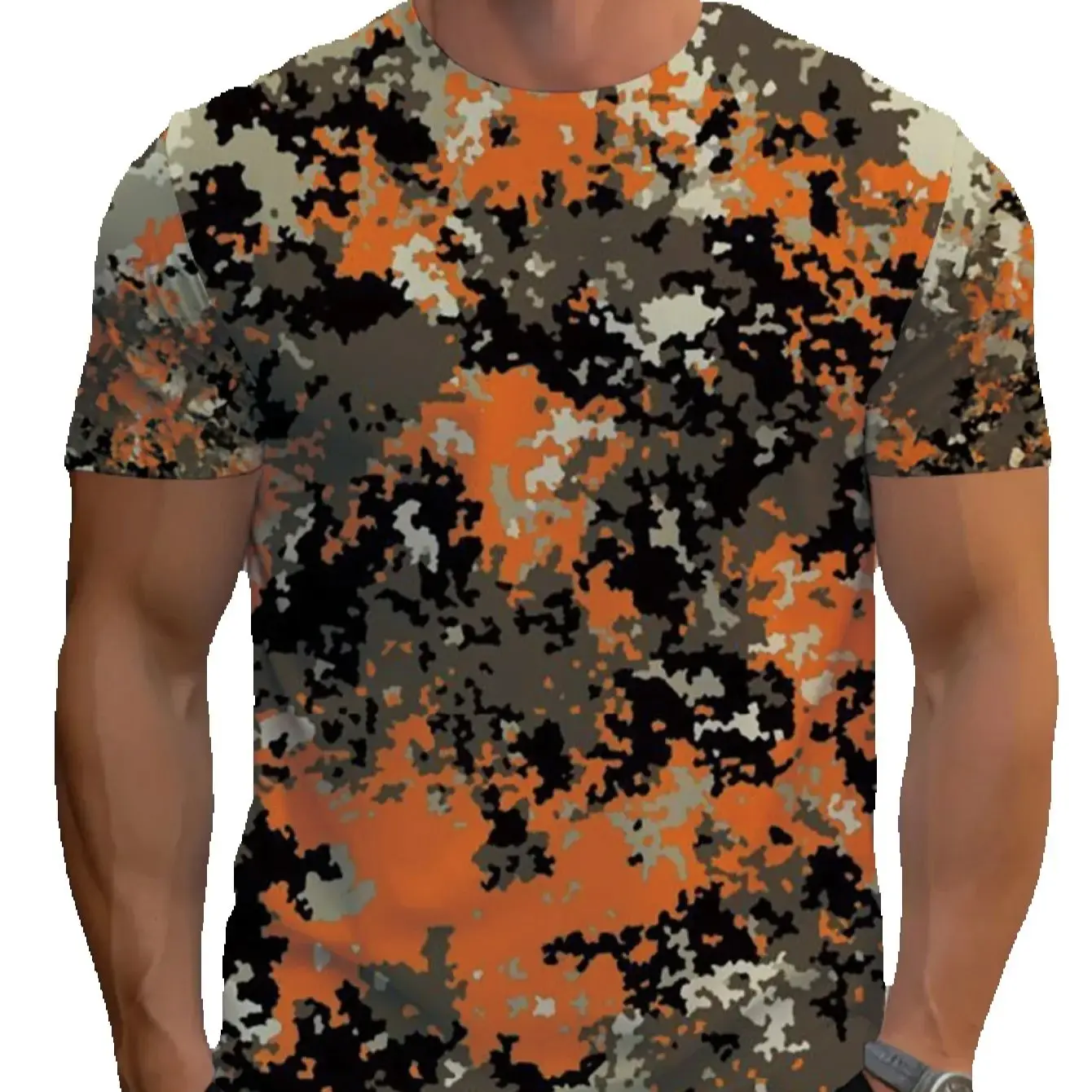  تي شيرت رجالي مموه مع طباعة جريئة ثلاثية الأبعاد أنيق بأكمام قصيرة ورقبة دائرية تي شيرت غير رسمي لملابس غير رسمية بلوفر صيد السمك #6
