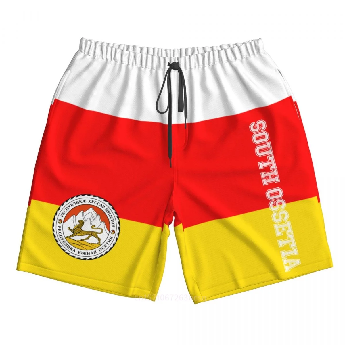 2025 Summer Polyester South Ossetia Country Flag 3D Printed Men's Board Shorts Beach Pocket Running Summer Pants