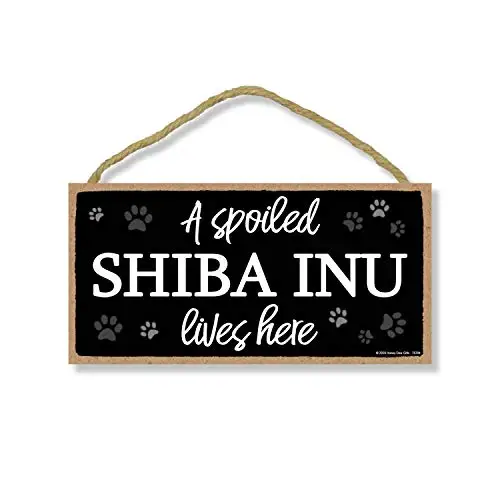 

Honey Dew Gifts A Spoiled Shiba Inu Lives Here, Funny Wooden Home Decor for Dog Pet Lovers, Hanging Wall Decorative Sign,