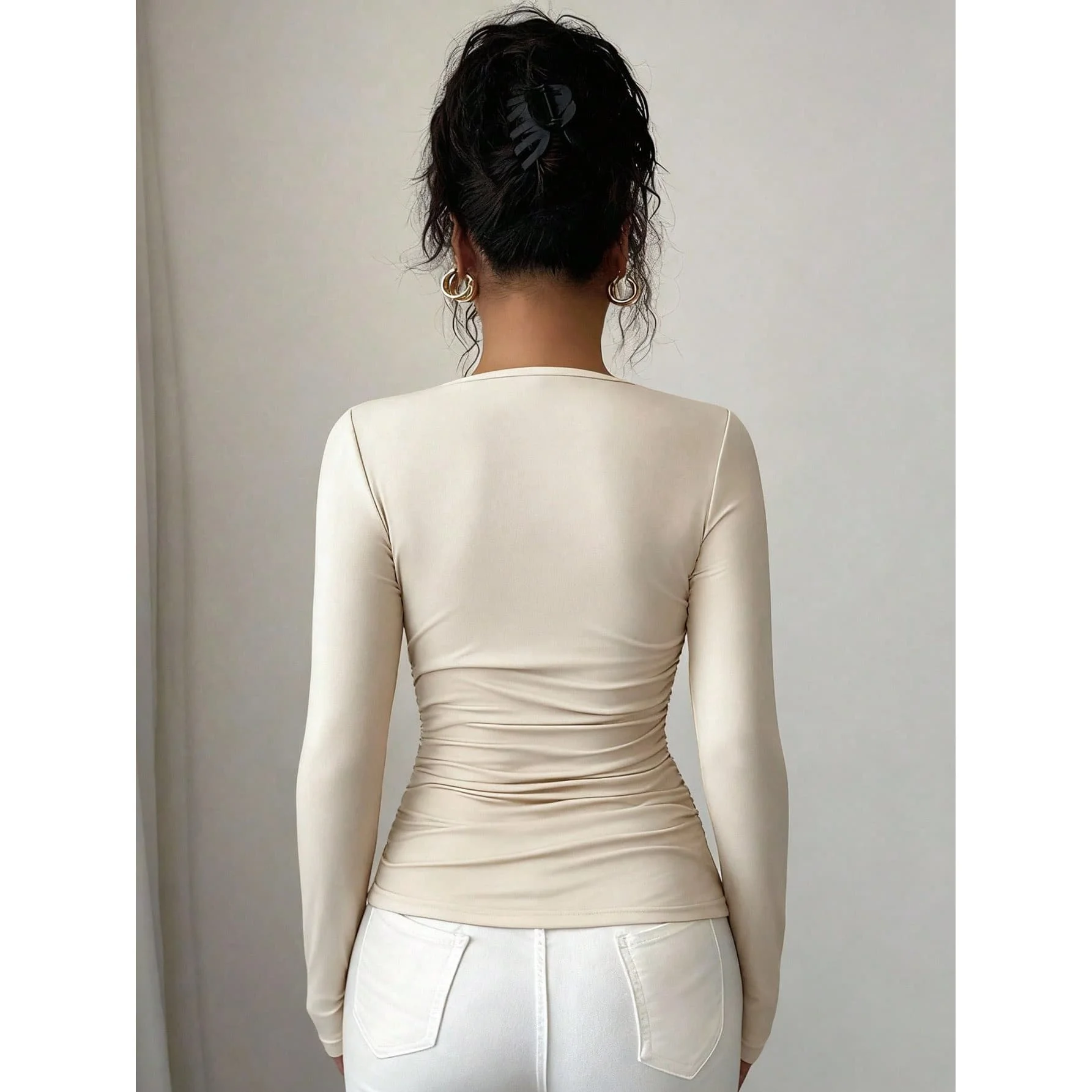 Women\\\'s Casual Solid Color T-Shirt with SideFit Stretch Fabric and Asymmetric Shoulder Collar for Yoga Beach Cycling