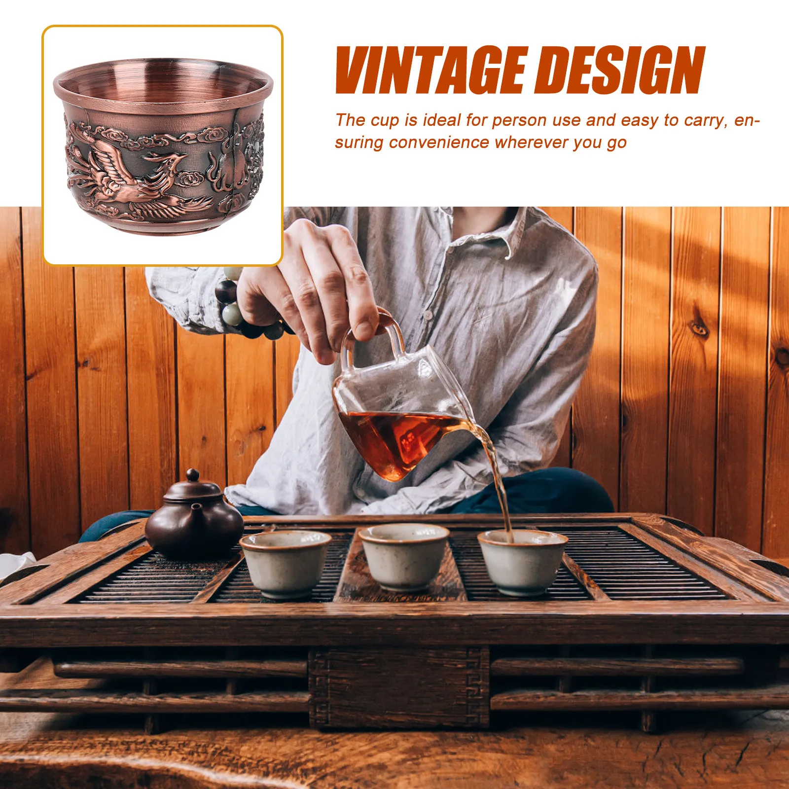 

Бронзовая чайная чашка с изображением дракона и феникса, изысканный дизайн, устойчивая к повреждениям, маленький размер, в китайском стиле, винтажная посуда для чая, японский чайный набор