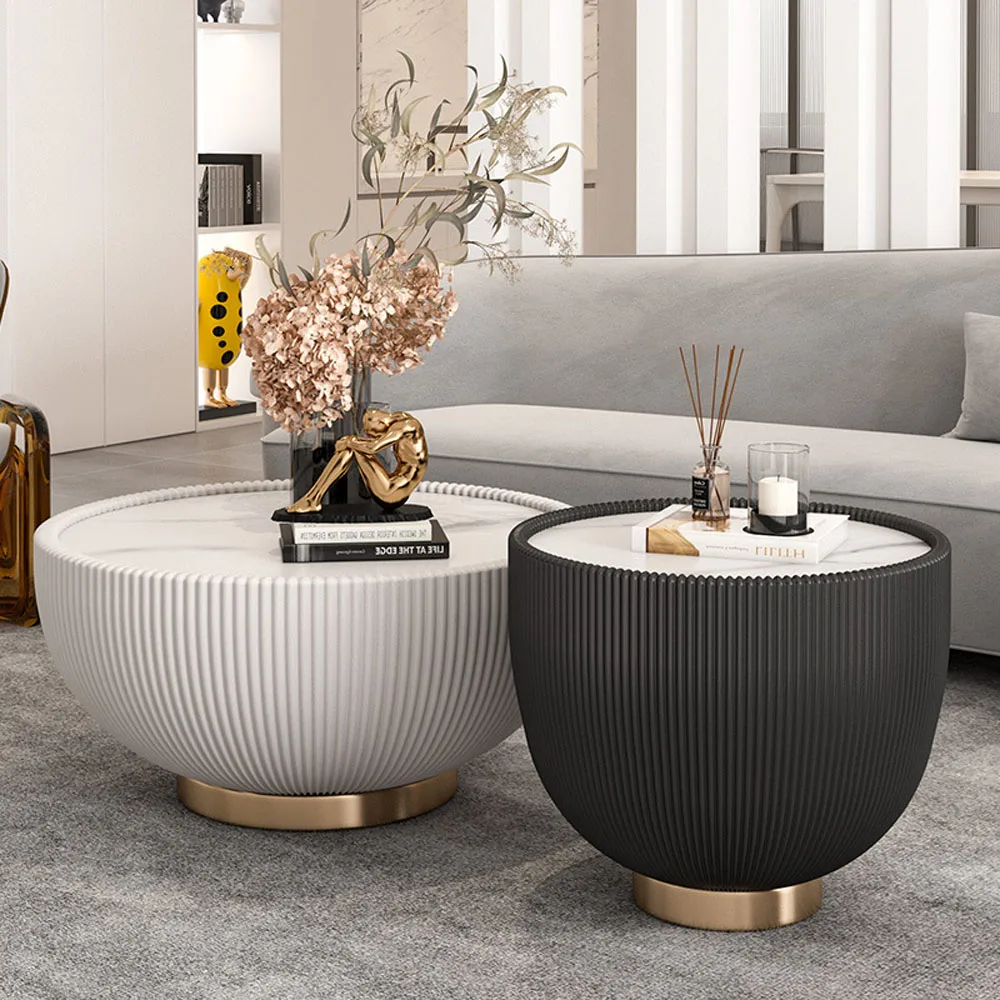 New Design Living Room Furniture Coffee Shop Fashion Sintered Stone Modern Round Coffee Table With Stainless Steel Base